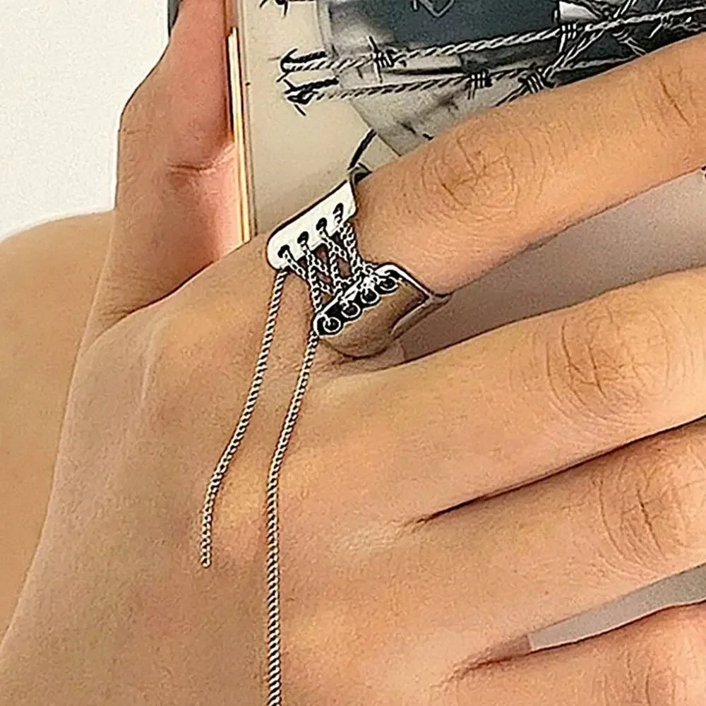 Silver Trendy Lace Up Ring